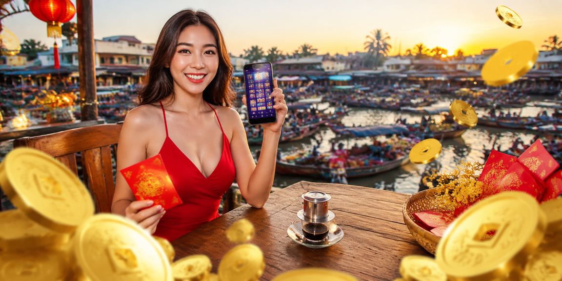 Người chơi tại Cần Thơ nhận phong bì đỏ may mắn trong không khí cà phê sáng Việt Nam – biểu tượng khuyến mãi qh99