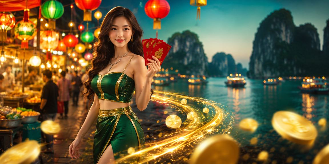 Không khí chợ đêm Hạ Long với phong bao đỏ may mắn – biểu tượng khuyến mãi Tết qh99