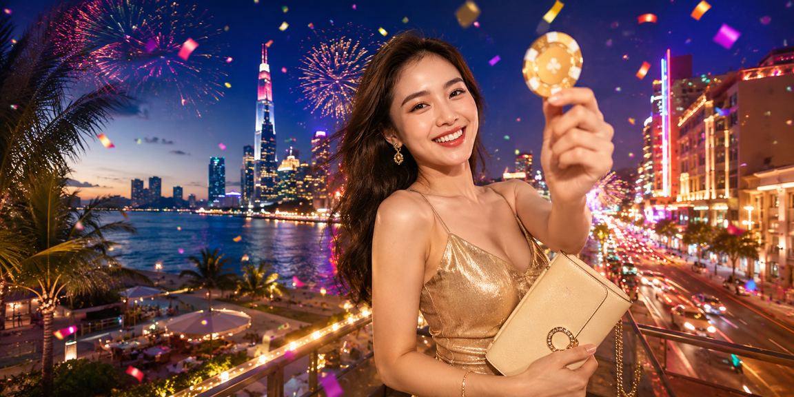 Màn hình ứng dụng casino neon sáng rực về đêm tại Thành phố Hồ Chí Minh