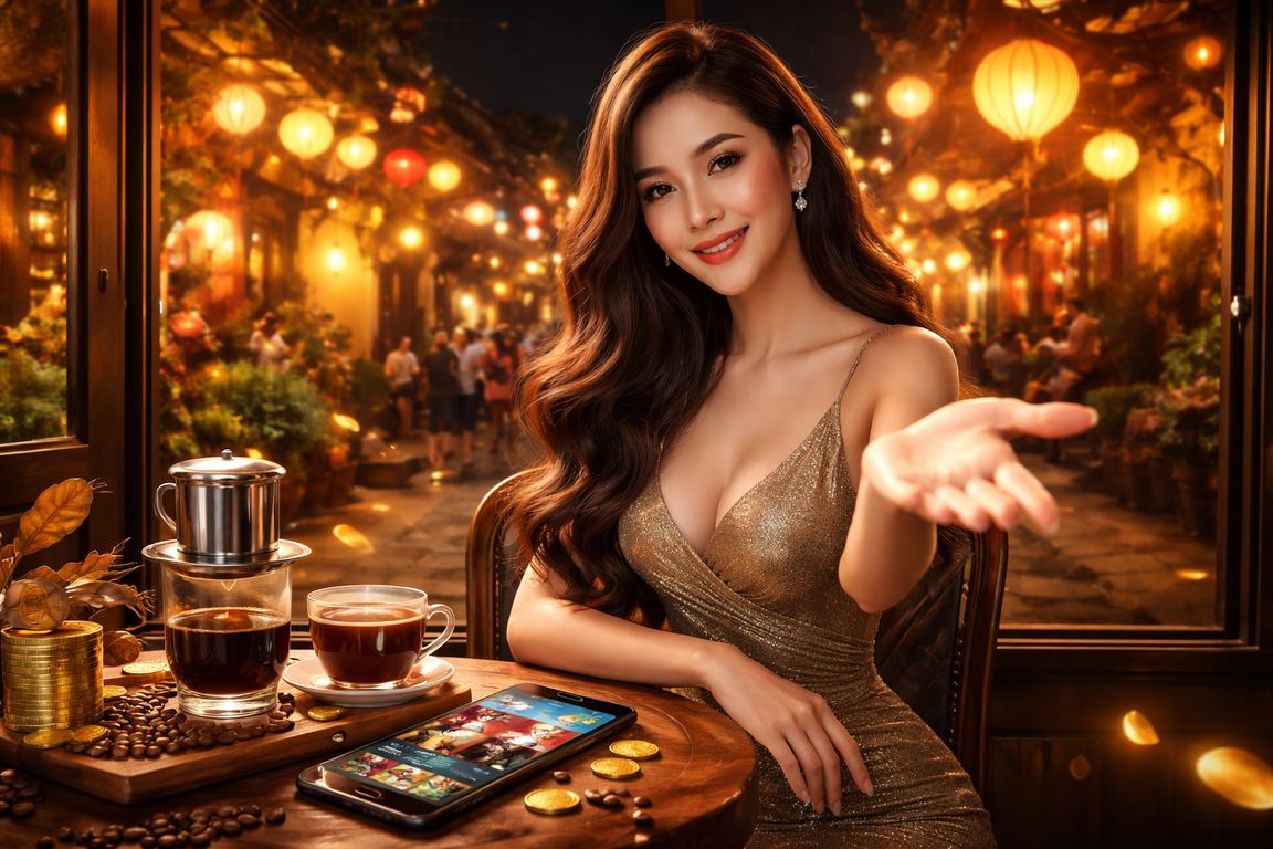 Người dùng thư giãn với cà phê sáng tại Hội An, giải trí trực tuyến có trách nhiệm